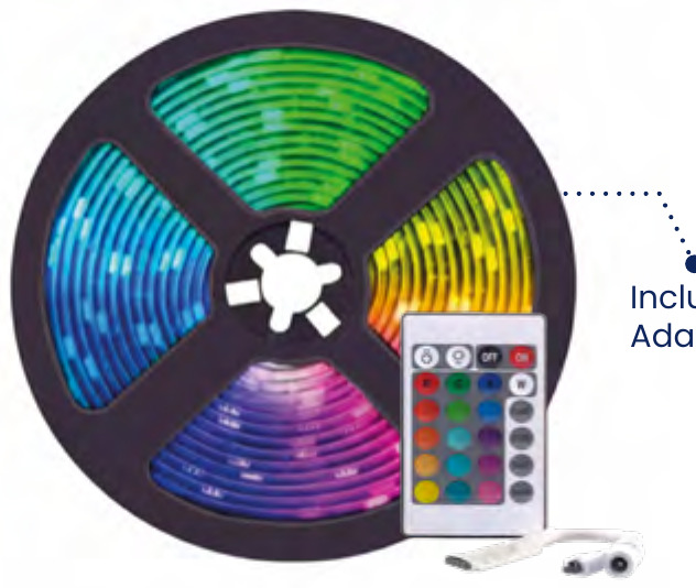 CINTA LED 12V IP65 LUZ RGB ROLLO*5M INCLUYE KIT CONTROLADOR