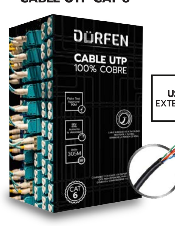 CABLE UTP CAT 6 100 COBRE ZAFIRO EXTERIOR/NEGRO 305M/ROLLO