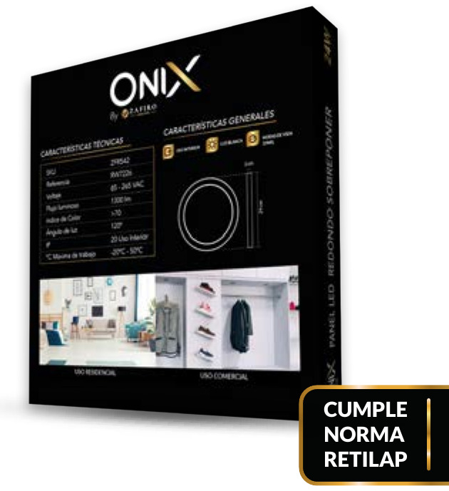 PANEL LED ONIX REDONDO 18W 8" SOBREPONER 6500K LUZ BLANCA